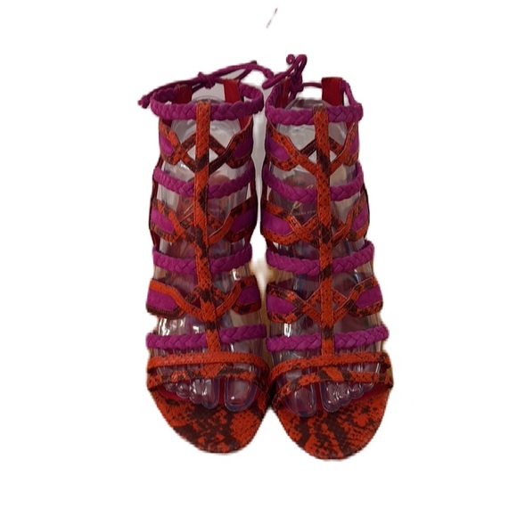 BRIAN ATWOOD Felisa Sandals Strappy Braided Leather Orange Pink Size 7.5 Animal - Picture 11 of 14